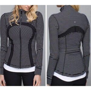 Lululemon Sz 8 Define Full Zip 4-Way Stretch Black White Parallel Stripe Jacket